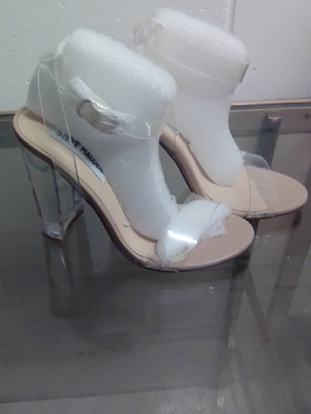 Steve Madden Clear Strap Beige Block Heel Sandal